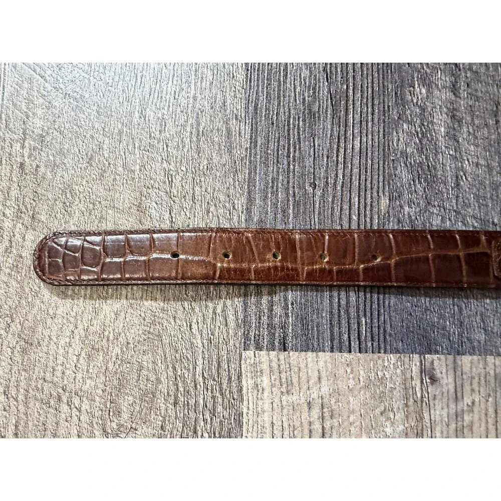 Genuine Leather Croc Embossed Belt Brown Gold Snaffle Bit Equestrian Horsebit L